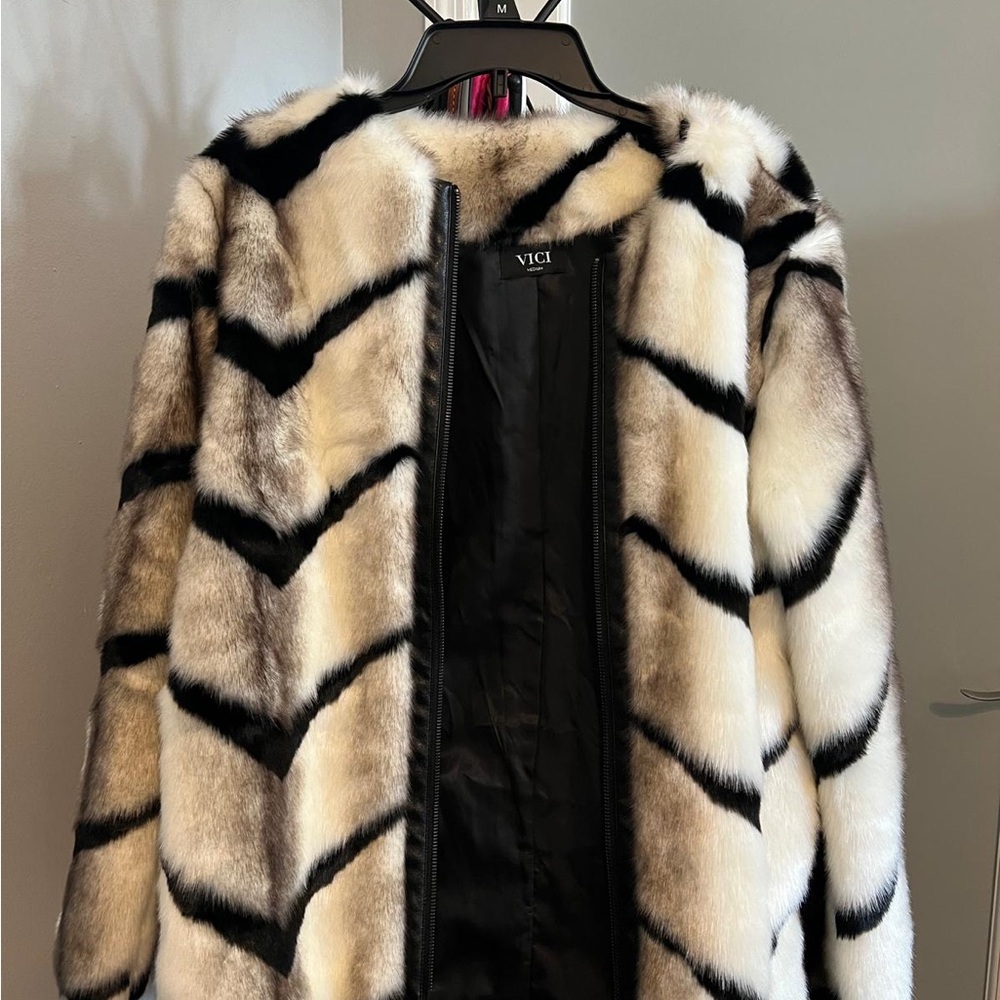 VICI Black and White Faux Fur Coat